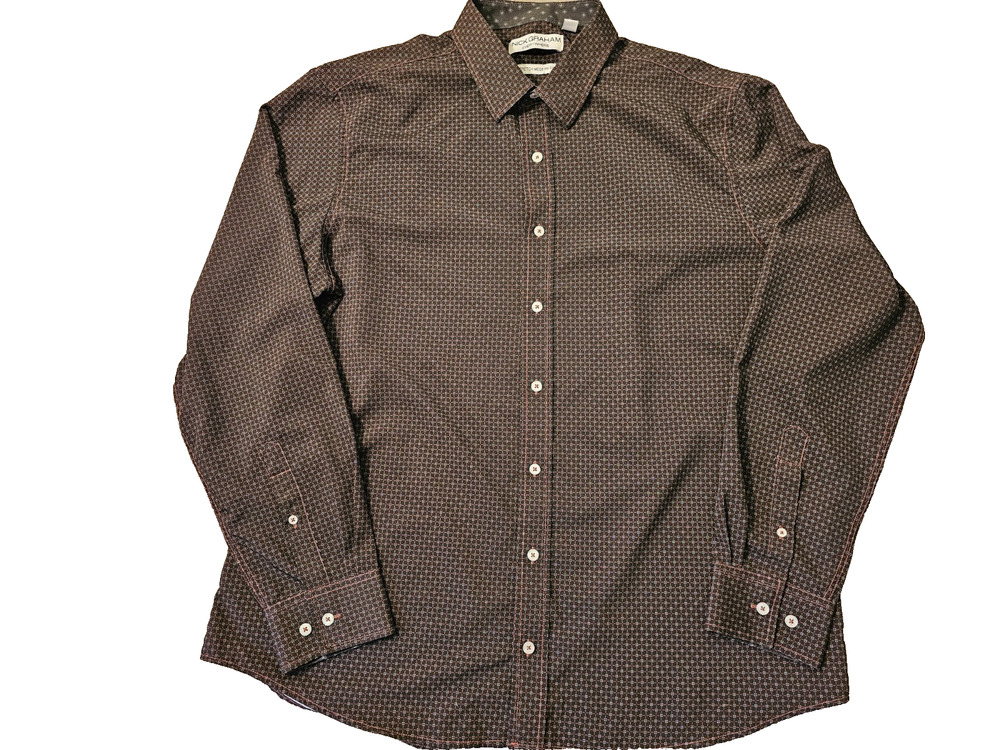 Nick Graham Everywhere Modern Fit Mens Long Sleeve Brown Print Stretch Shirt XL